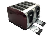 4 Slice Stainless Steel Glossy Red Toaster Power 1850W Wide Slots