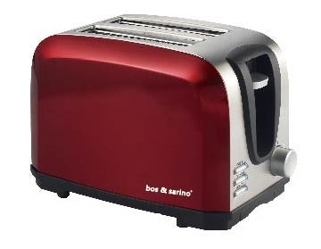 2 Slice Full Stainless Steel Glossy RED Toaster 600W Wide Slots